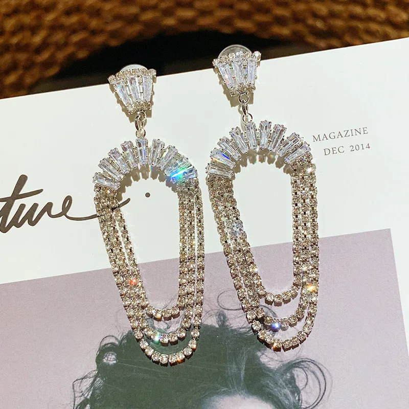 Super Flash Rhinestone U-shaped earrings European and American fashion exaggerated temperament long tassel | Украшения и