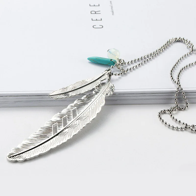 Длинное ожерелье с перьями в этническом стиле| |