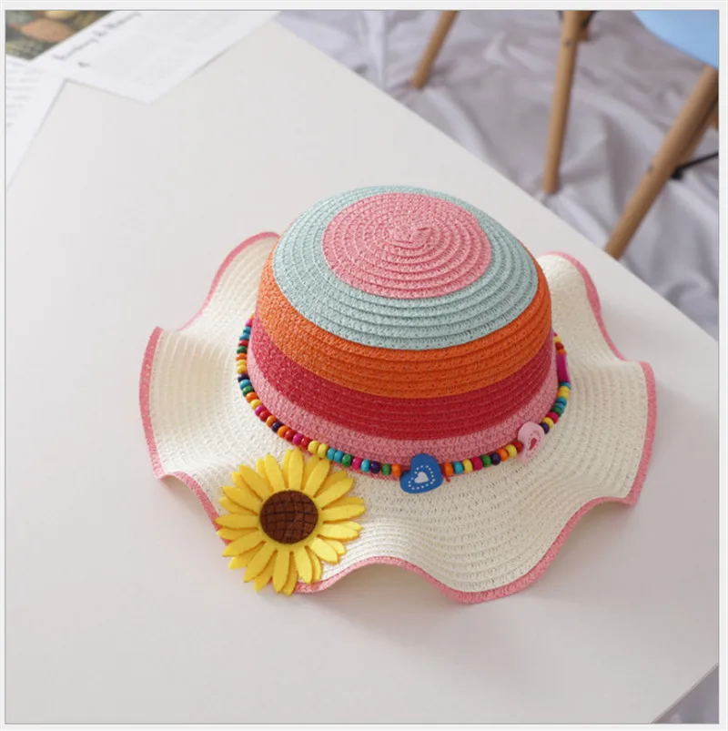 Шапка для младенцев Соломенная пляжная Панама от солнца Радужная летняя|Шапки