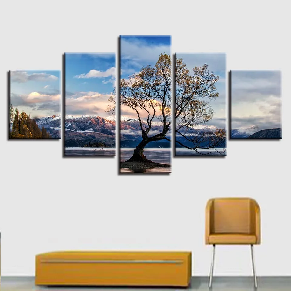 5 шт. декоративные настенные картины с изображением дерева горы голубого неба