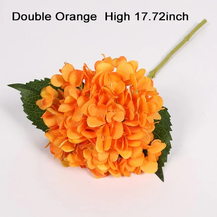 double orange Xuanxiaotong 1 шт. искусственный цветок гортензии шелковые ветви с зелеными листьями для осени Свадебные вечерние украшения для дома высокое качество - Цвет: double orange