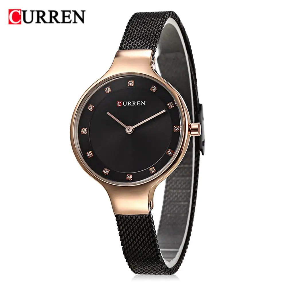 CURREN 9008 женские часы Новые кварцевые Топ брендовые Роскошные модные наручные часы Дамский подарок Relogio Feminino не влюблен после 15 дней - Цвет: Black