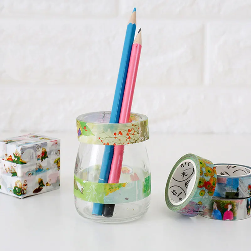 1 шт./корт. 15 мм * 8 м Kawaii DIY бумажная Васи лента с розовыми цветами/Маскировочная