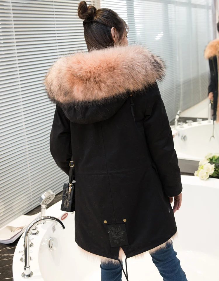 Новинка 2020 женская зимняя армейская зеленая и черная куртка пальто с лисьим