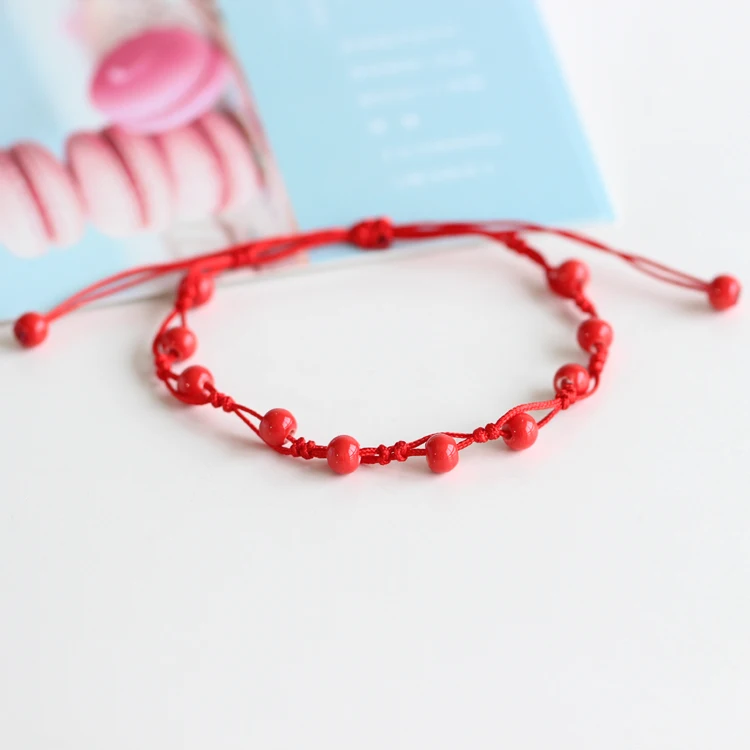 Новое поступление ручной работы плетеный красный шнурок и красный CeramicBead очаровательные ножные браслеты ручной работы модные счастливые ювелирные изделия для женщин Девушка Mujer
