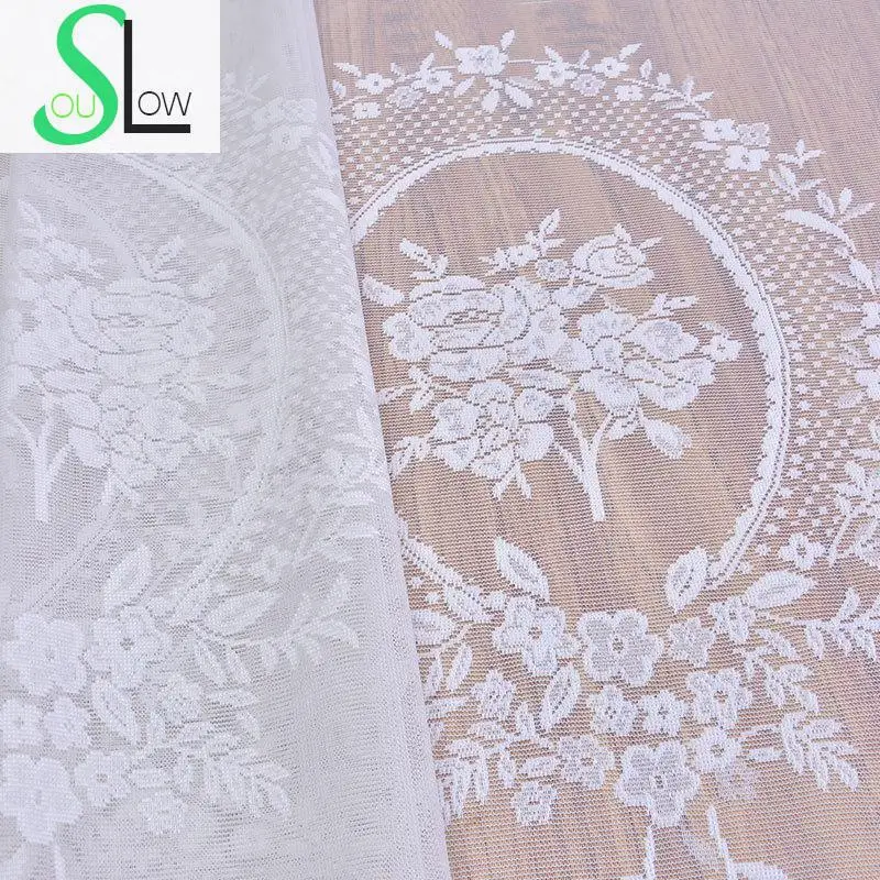 Кружевная занавеска медленная душа белые розовые бежевые с цветами жаккардовые