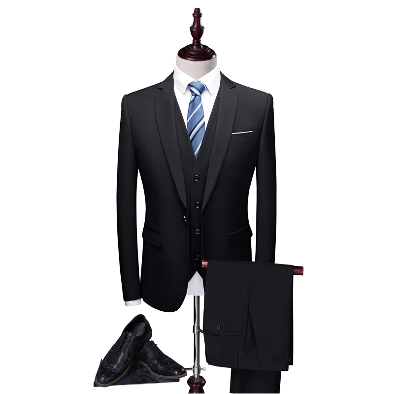 

2019 Pure Color Mens Formal Suits Men Three-piece Sets ( Suit Jacket + Vest + Pants ) Slim Fit Men Work Suit Large Size S-6XL