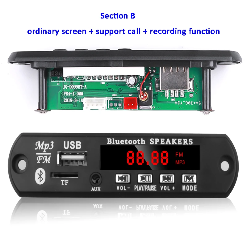 Section B KEBIDU Автомобильный MP3 WMA Bluetooth декодер доска музыкальный плеер цветной экран для записи звонков USB TF FM AUX радиомодуль с пультом дистанционного управления - Цвет: Section B