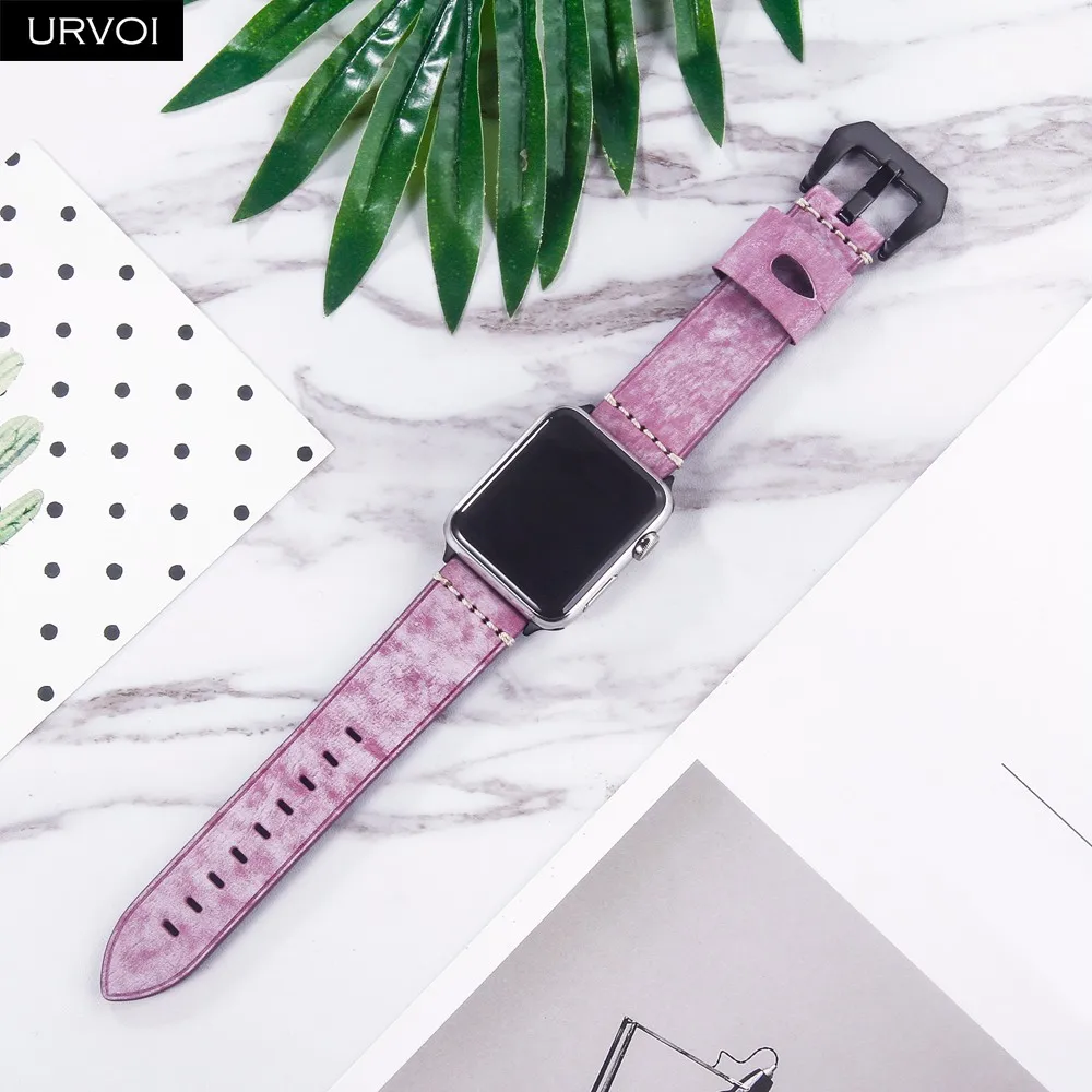 URVOI ремешок для apple watch series 4 3 2 iwatch натуральная кожа черная пряжка белый туман воск