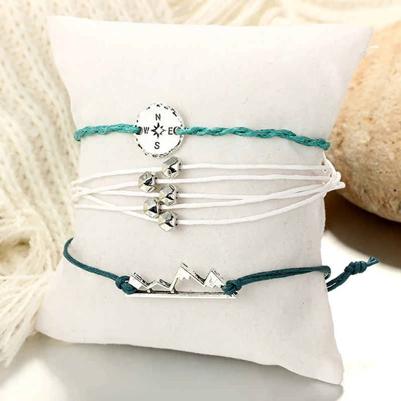 3 шт./компл. ручной работы Плетение серебристый компас браслеты Богемия горный