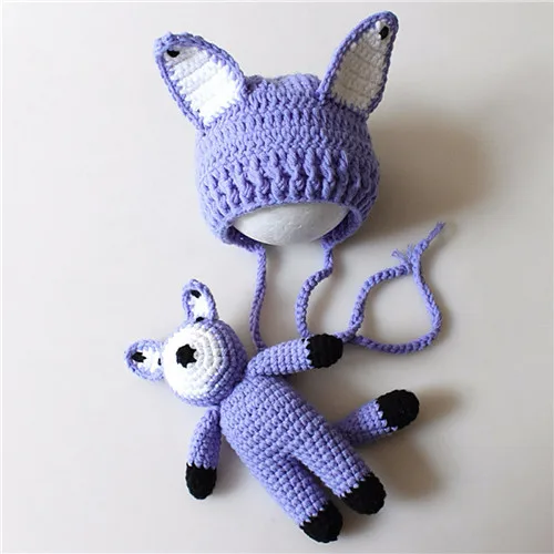 Blue Костюм для новорожденных с рисунком лисы реквизит для фотосессии ручная работа крючком Детская фото одежда с принтом стрельбы для 0-6 месяцев 1 комплект Фото аксессуары - Цвет: Blue