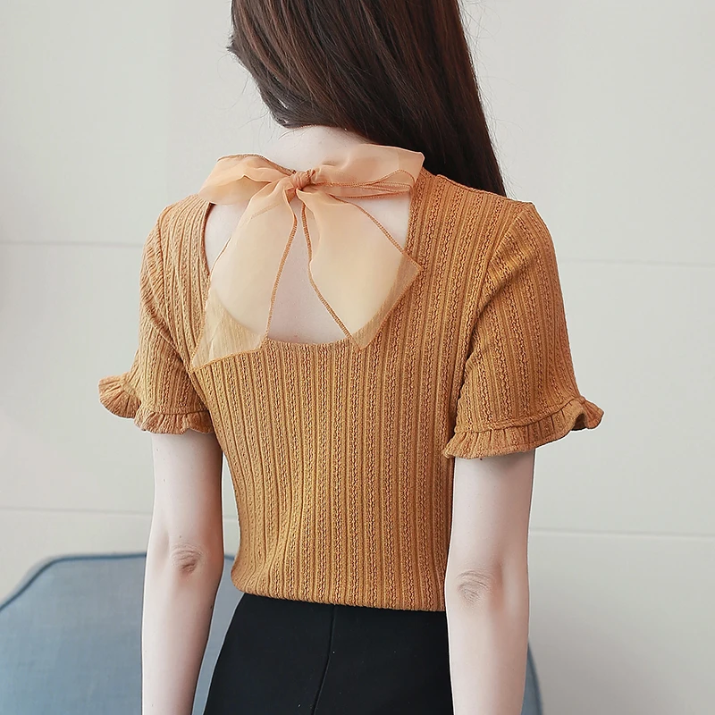 2020 Летняя женская одежда с коротким рукавом тонкая милым бантом сексуальные