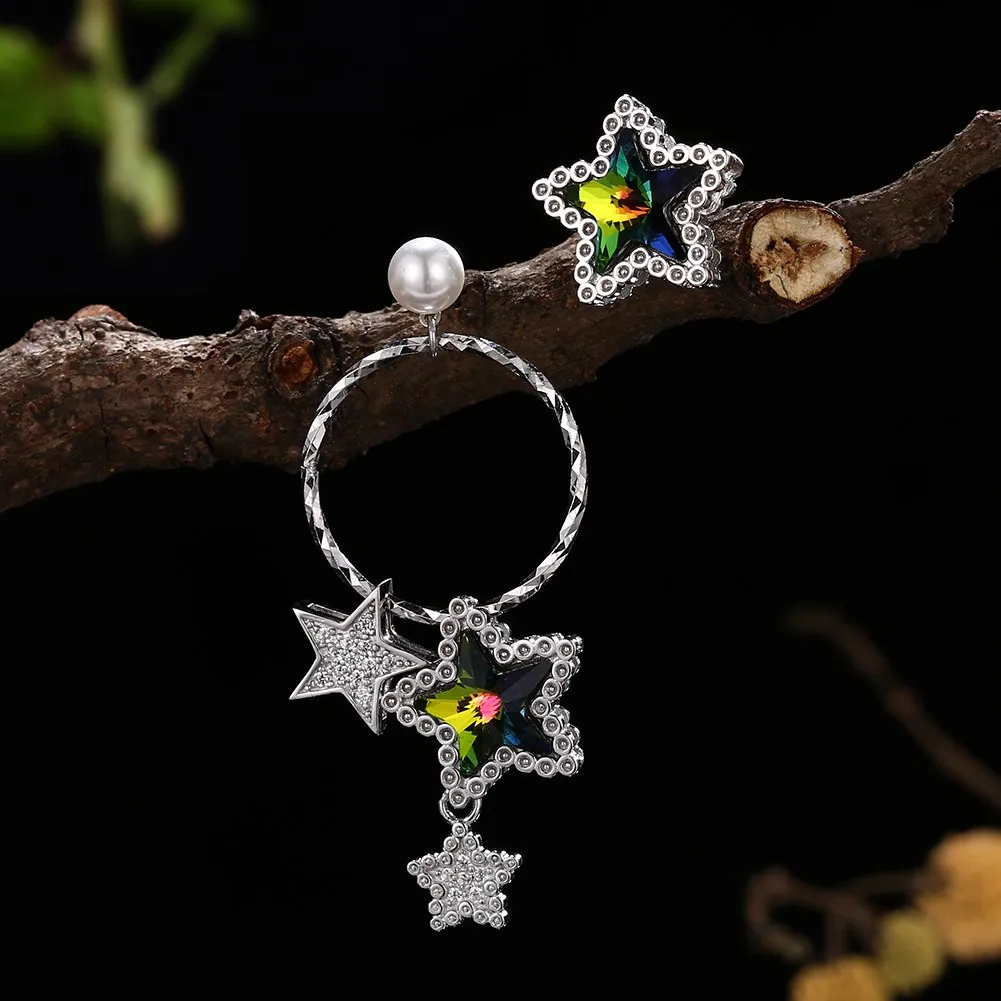

Earrings Silver 925 Jewelry Romantic Shiny Discolor Star Asymmetric Shape Earrings for Women Long Earrings & Stud Earrings