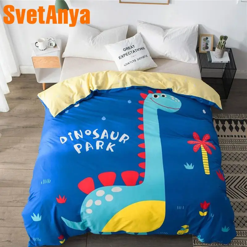 Svetanya 100 хлопок Пододеяльник динозавр мультфильм печати Стёганое одеяло покрывала