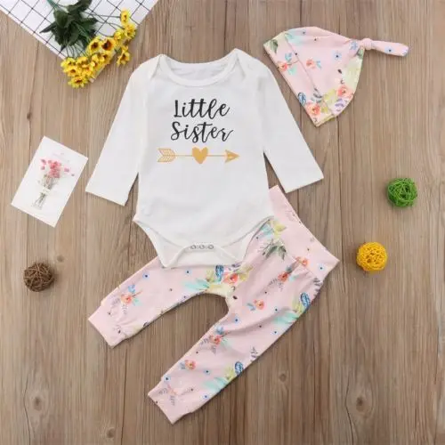 Family Sister Matching Outfits Newborn Infant Baby Big/Little Romper +pants+Headband 3pcs Jumpsuit Clothes | Мать и ребенок