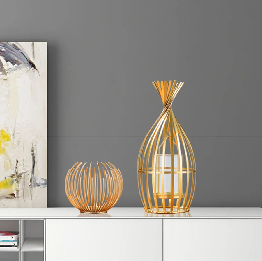 Рустикальное свадебное украшение современный металлический золотой подсвечник