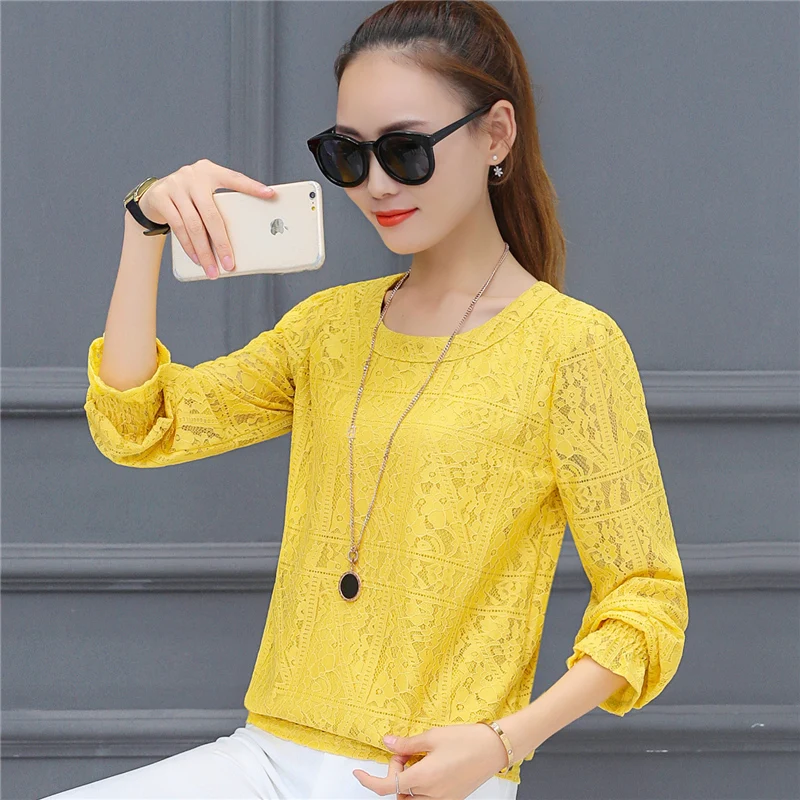 2019 new solid long sleeve casual loose wild women lace blouse fashion sweet puff chiffon shirt top blusas 901C 30 |