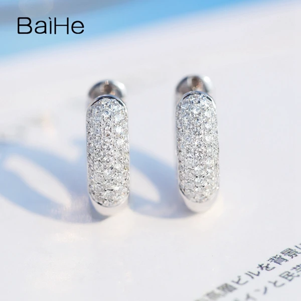 BAIHE Solid 14 K белое золото 0.50CT(всего) H/SI натуральные Алмазы обручальные женские модные ювелирные изделия серьги-гвоздики