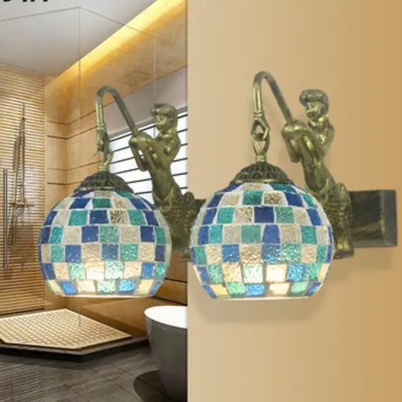 modern fashion European Mosaic blue glass resin wall Lamp For bedside living room N1483 | Лампы и освещение