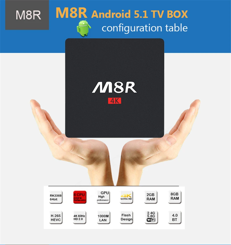 10 P Henscoqi M8R TV Box RK3368 Окта основные Android 5.1 2 Г/8 Г 1000 М 4 К * Bluetooth Wi Fi Коди Smart Media Player VS T95 MXR