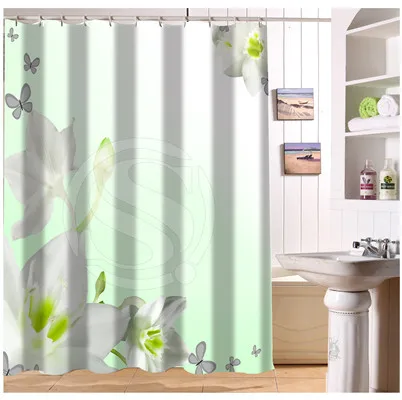 

Custom Home Decor Pure And Fresh Orchids Polyester Fabric Shower Curtain 3D Waterproof Bath Curtain 12 Hooks For The Bathroom