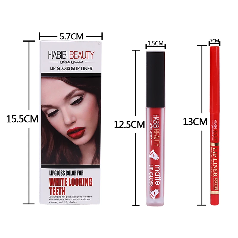 Набор для макияжа Habibi Beauty матовый блеск губ + подводка водостойкий стойкий