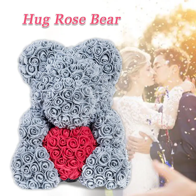 40CM grey Heart Bear Искусственные цветы розы Медведь собака кролик Мопс юбилей день Святого Валентина подарок на день рождения мать подарок Свадебная вечеринка украшение - Цвет: 40CM grey Heart Bear