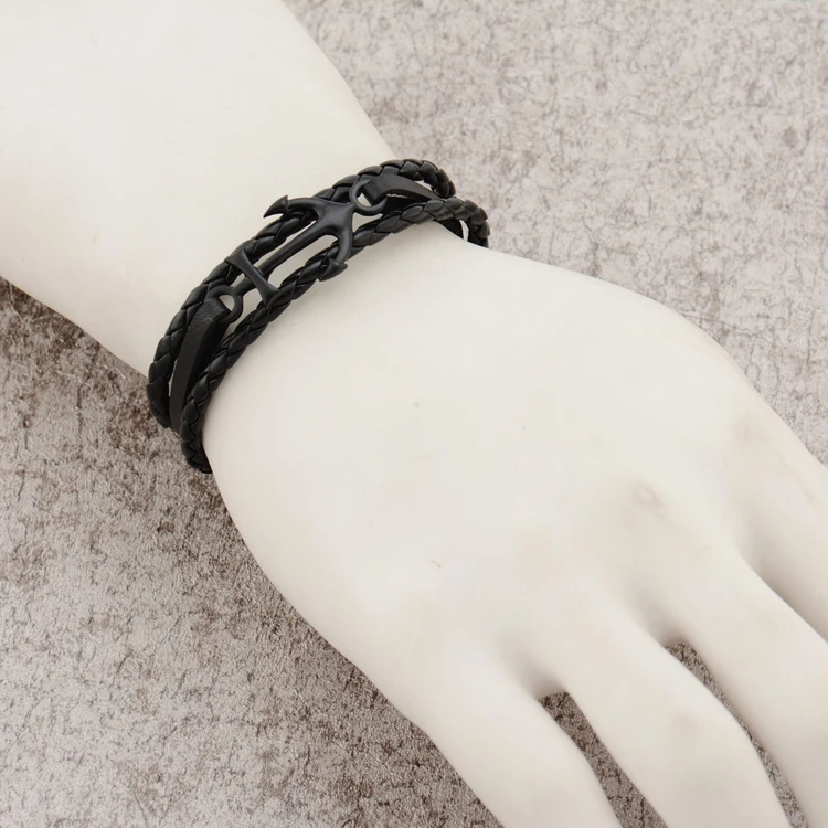 Vintage Anchor Bracelet Black Genuine Braided Leather Charm Bracelets Men Jewelry Party Gift Multi Layer Male Hip Hop | Украшения и