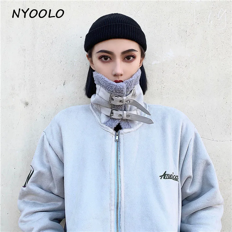 NYOOLO Faux lambswool зимнее теплое плотное пальто с отложным воротником и длинным рукавом на молнии мотоциклетная куртка женская одежда верхняя одежда