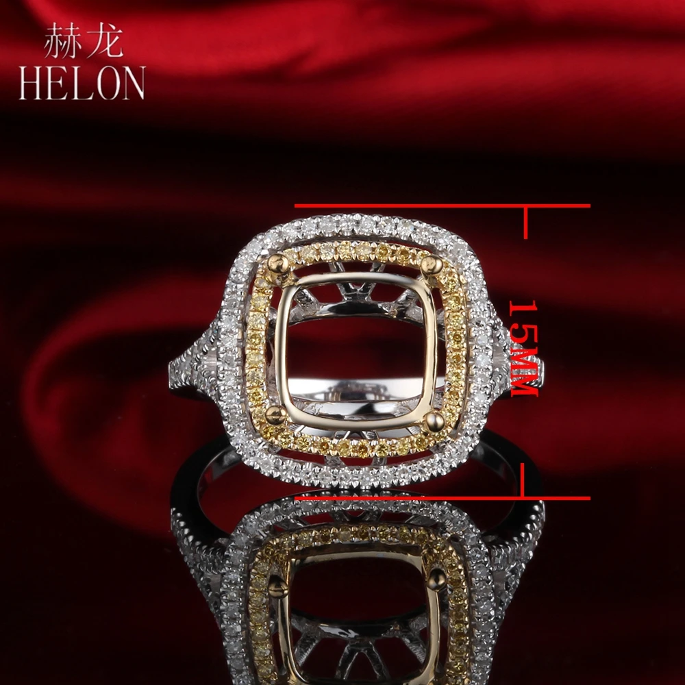 HELON Solid 14 K(585) белое золото и желтое золото 0.5ct с настоящими бриллиантами Semi Mount 9X9mm Подушка помолвка модные ювелирные изделия кольцо