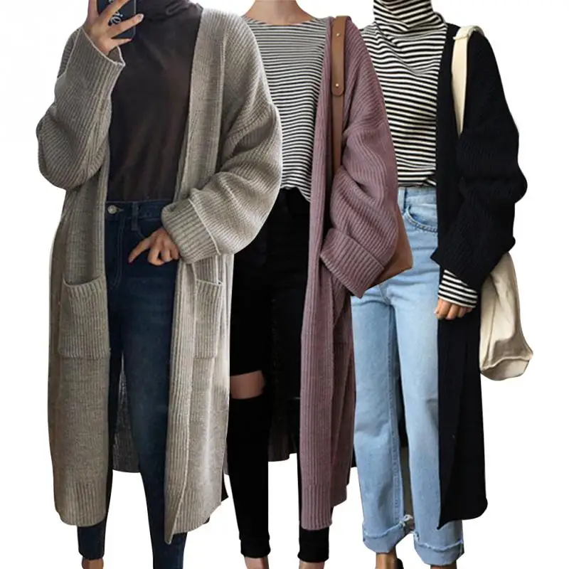 2018 осень зима Для женщин Вязание пальто плюс Размеры свитер с длинным рукавом