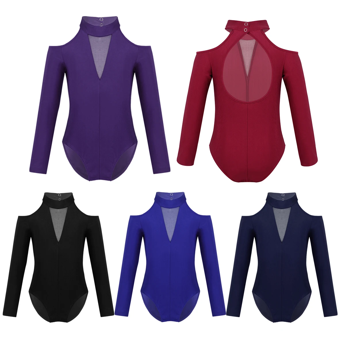 Детский балетный купальник TiaoBug с открытыми плечами и длинным рукавом вырезом