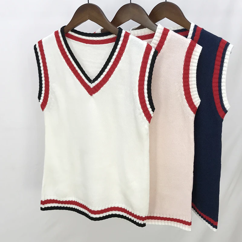 

2018 New Arrival Autumn Sweaters Women Casual Slim V Neck Sleeveless Patchwork Pullovers Students Fashion Knitwear Basic Tops