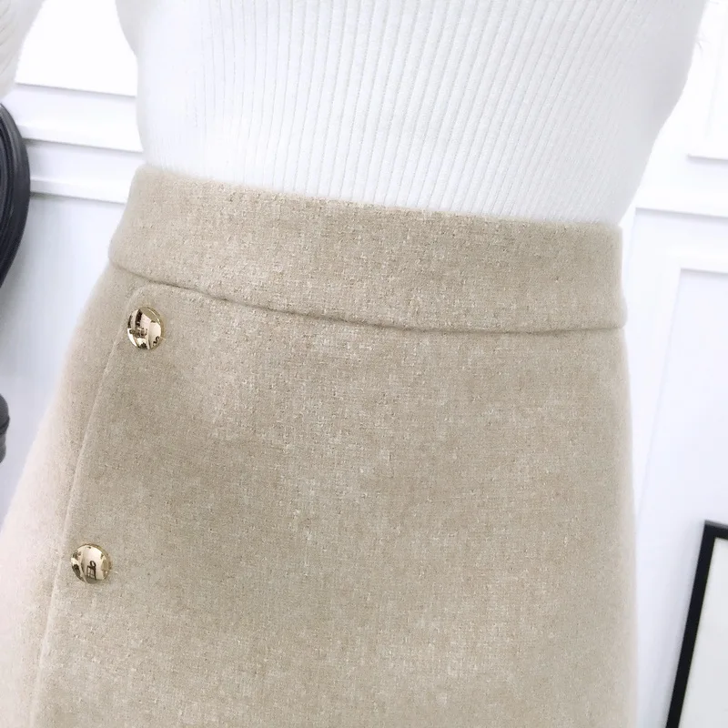 

new winter outfit girl cute suit & pullover sweater white knit & button skirt of tall waist two-piece women clothing set vestido