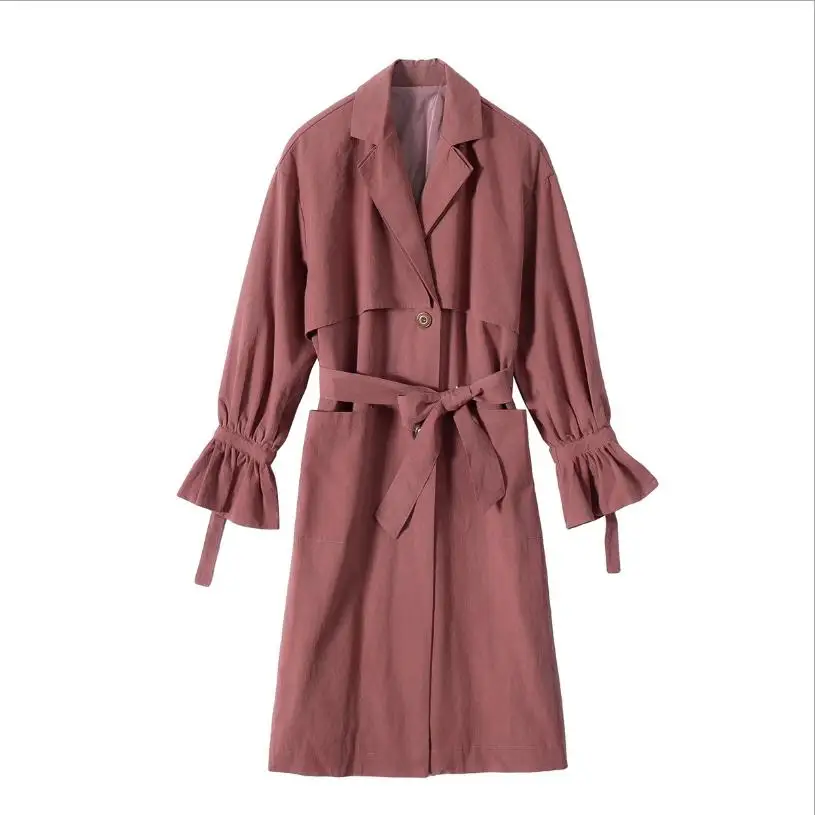 

Korean Version Fashion women's trench 2018 autumn winter new casual loose flare sleeve long section cotton ladies trench L854