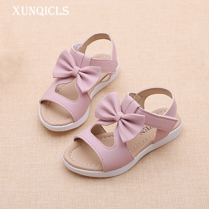 XUNQICLS детские сандалии для девочек летние туфли с бантом плоские принцессы | Мать