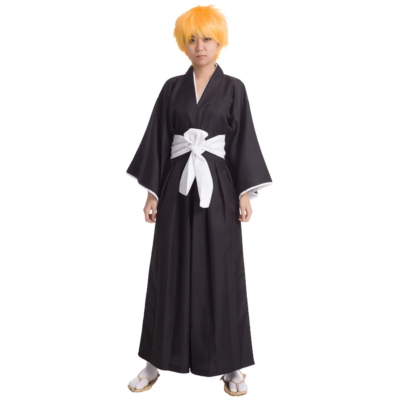 Black Set Bleach косплей 8th Division капитан кюраку шунсуи плащ унисекс розовый плащ Шинигами кимоно Куросаки Ичиго черный топ брюки - Цвет: Black Set