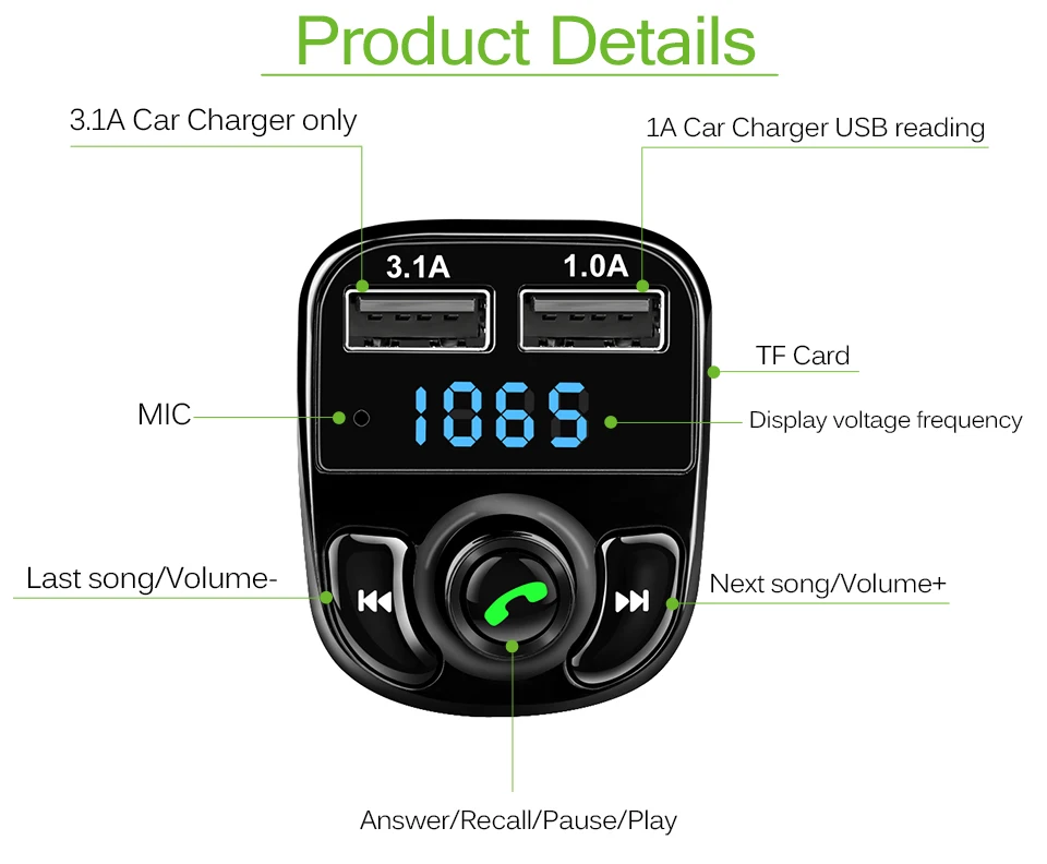 Fm-передатчик Aux модулятор Bluetooth Hands-Free Телефон Автомобильный комплект аудио mp3-плеер с 3.1A Быстрая зарядка двойной USB Автомобильное зарядное устройство
