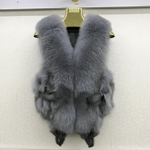 grey 2 Горячая Распродажа, женский жилет из натурального Лисьего меха, натуральный мягкий Лисий мех, куртка без рукавов, Женский качественный теплый жилет из натурального Лисьего меха - Цвет: grey 2