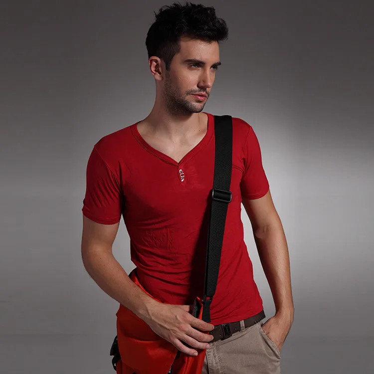 Мужская облегающая футболка для фитнеса черная и красная простая тренажёрного