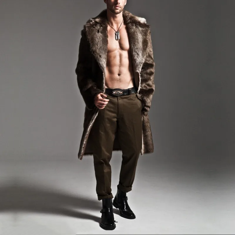 

2017 Faux Leather Men Winter Autumn Basic Jacket Warm Imitation Fashion Faux Fur Long Section Coat Imitation Wool Jacket Solid