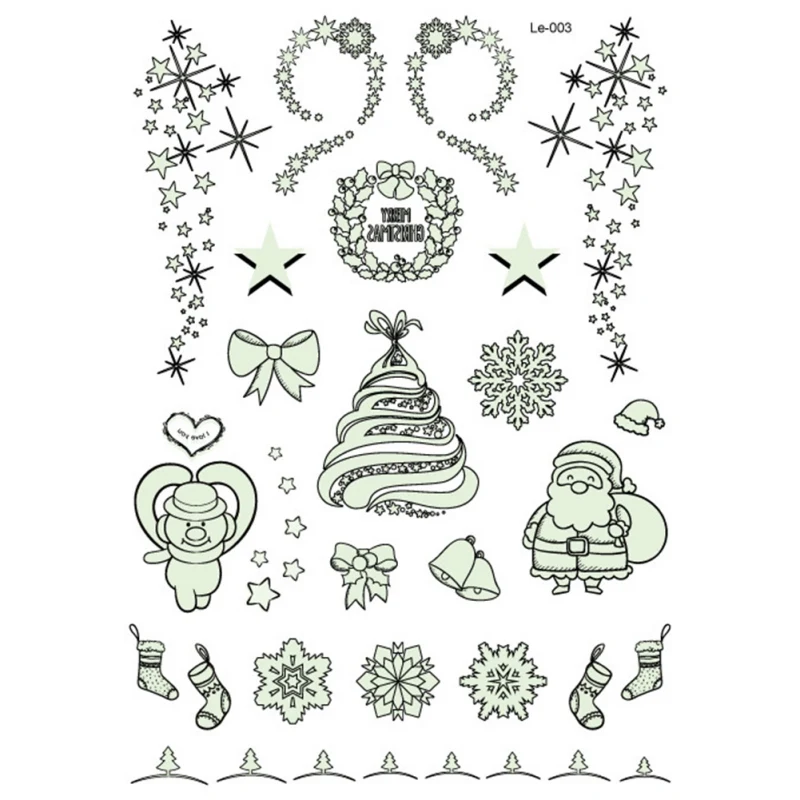 Christmas Luminous Tattoo Glow In The Dark Glitter Tatoo Flash Temporary Stickers For Safe Water Transfer Body Art | Дом и сад