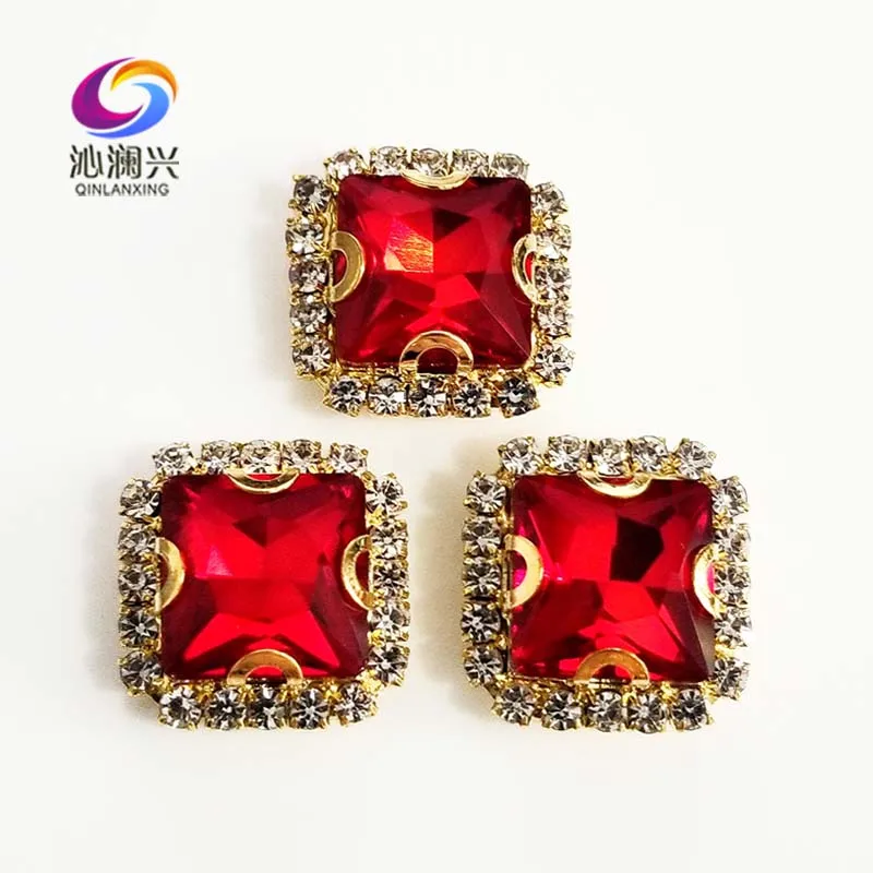 Золотой с красной подошвой квадратной формы Топ Пряжка из хрустального стекла