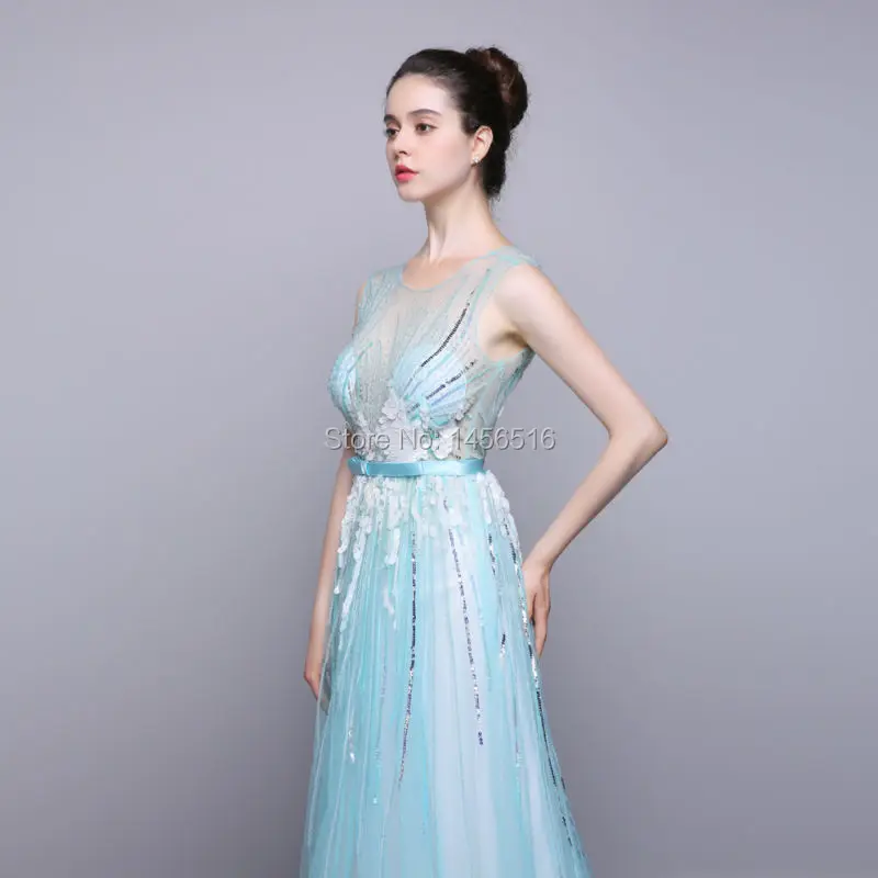 100% реальные фотографии новая линия Выпускные платья Длина пола Sheer Средства
