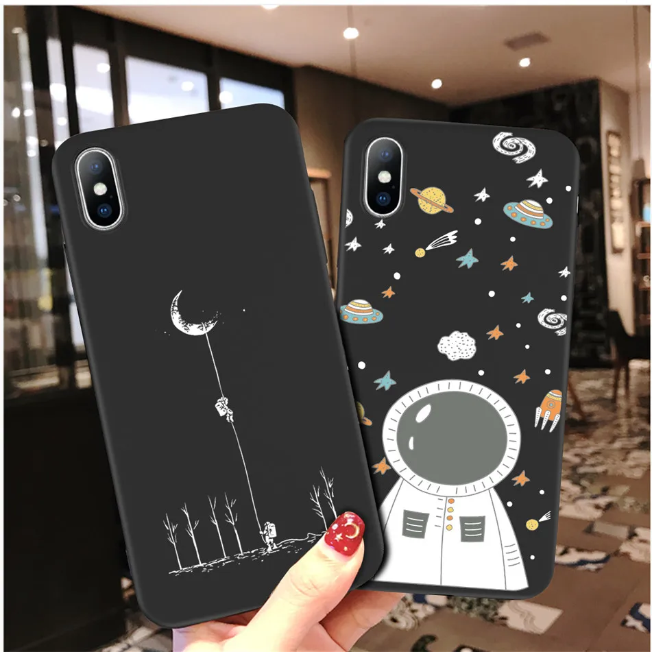 Мультфильм астронавт чехол для iPhone X XR XS Max 7 плюс звезды НЛО планета 8 6 S 5 5S SE