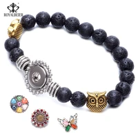 royalbeier trendy jewelry natural stone bracelets with match 1812mm snap volcanic stone beads owl bracelets for women gift