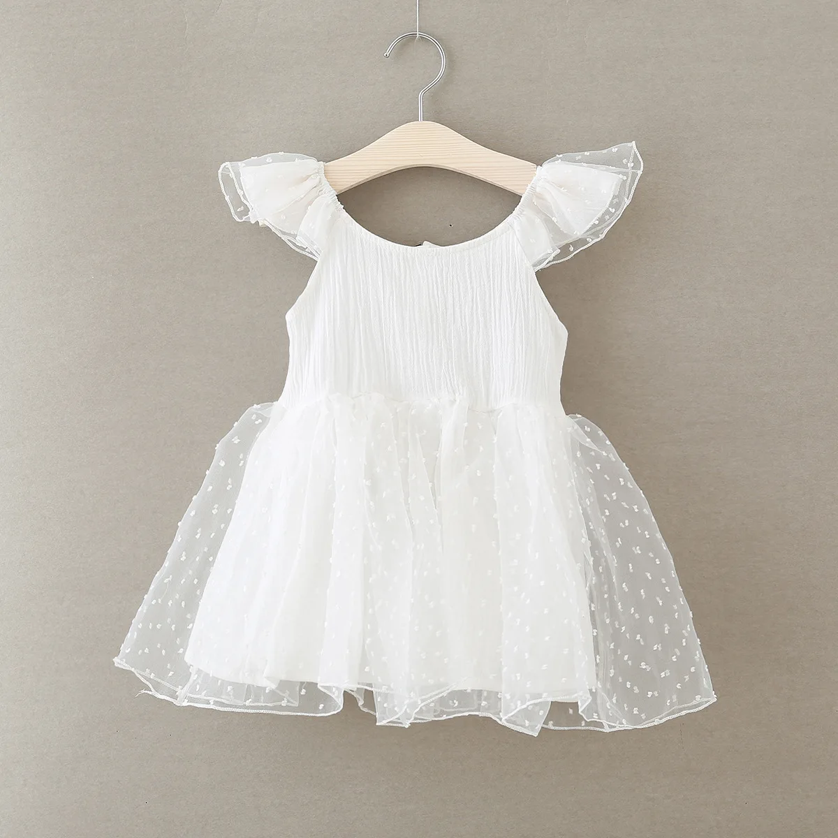 Ins Summer Girl Dresses 1-6 Years Old Children Flying Sleeve Point Screen Dress Korean Pure Cotton Beautiful Princess Kids | Детская