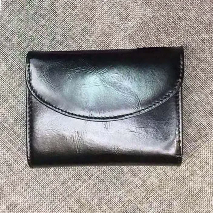 Black Мини-кошелек из натуральной кожи, женские кошельки, держатель для карт, кошелек для монет, масло, воск, коровья кожа, ярко-розовый, зеленый, коричневый, черный, синий, тонкий кошелек - Цвет: Black