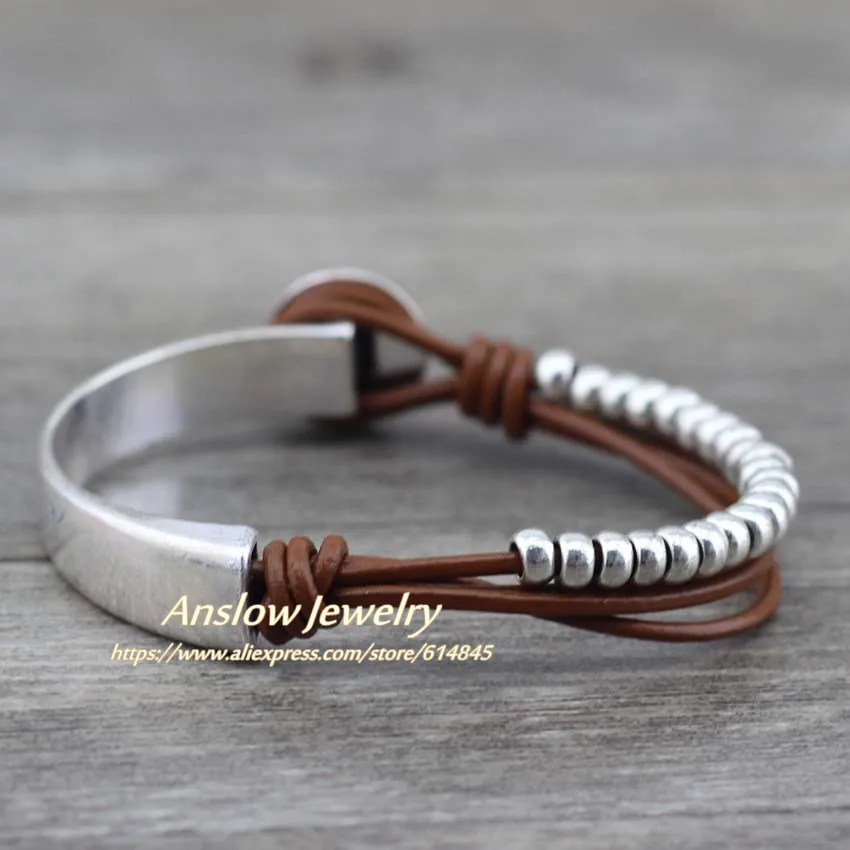 Anslow бренд ручной работы DIY кожаный браслет с бусинами для мужчин Pulseiras мужской браслет оснастки браслет ювелирные изделия подарок LOW0524LB