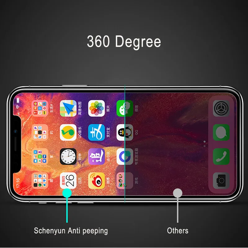 Schenyun, 360 градусов, HD закаленное стекло для iPhone 7 Plus, защита от подписывания экрана для iPhone 6S 8 plus, XR X Xs Max